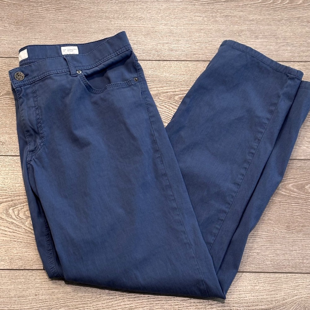 Brax Cooper Fancy Pants Mens 40/34 Blue Regular Fit Micro Texture Chino Trousers